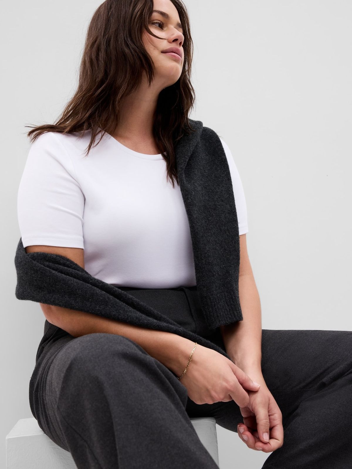 Άσπρη Modern Crewneck Half Sleeve Μπλούζα-627377000