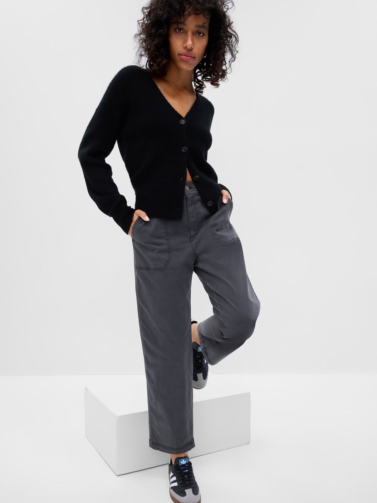 Μαύρο High Rise Girlfriend Utility Khakis Παντελόνι με Washwell-809212007
