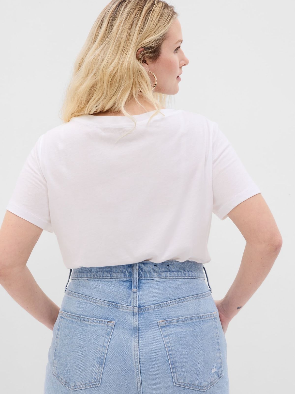 Άσπρη Vintage V-Neck Μπλούζα από Οργανικό Βαμβάκι-740140002