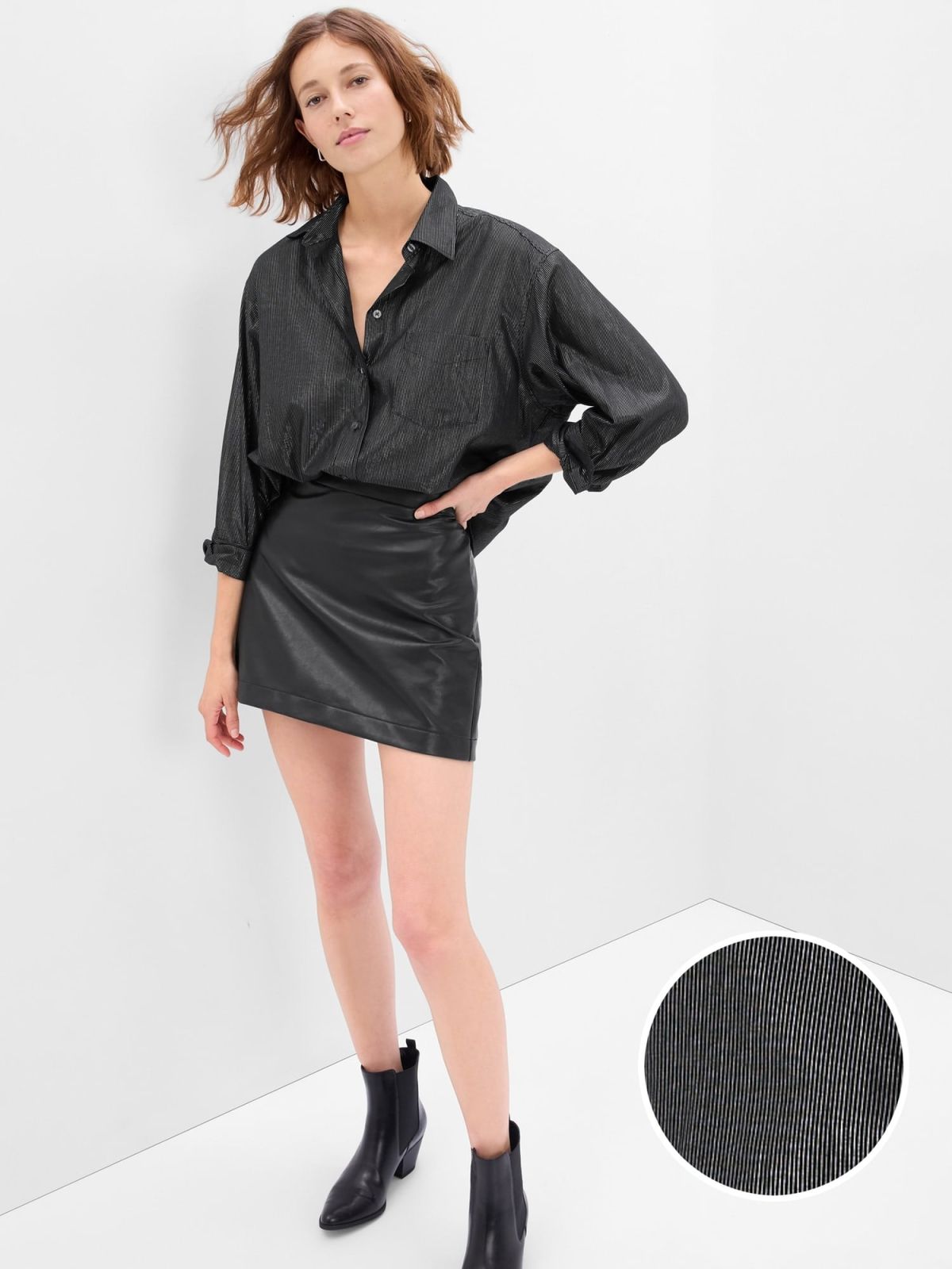 Μαύρο Metallic Stripe Big Shirt Πουκάμισο-484624002