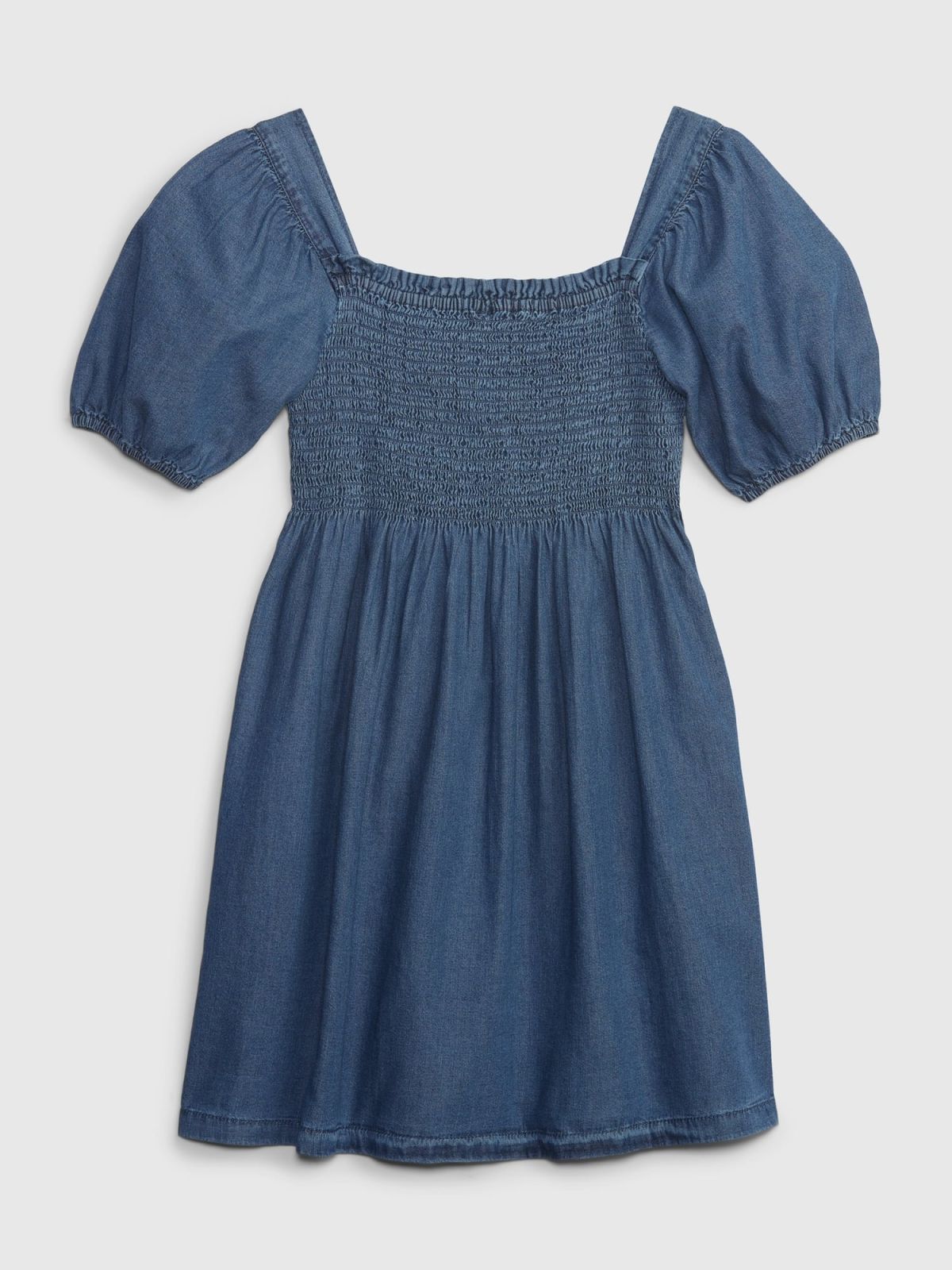 Μπλε Παιδικό Smocked Puff Sleeve Denim Φόρεμα με Washwell-601064000