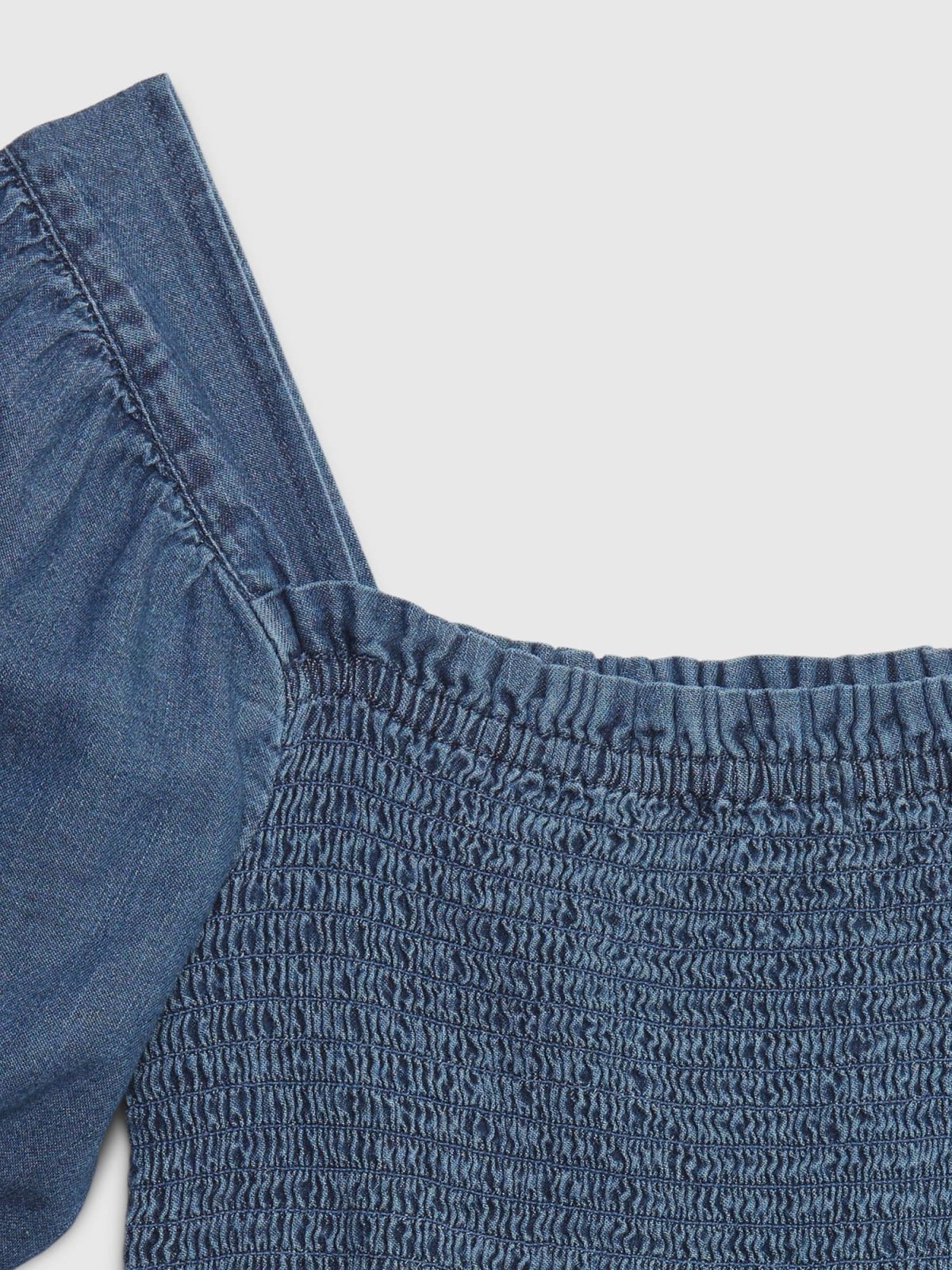 Μπλε Παιδικό Smocked Puff Sleeve Denim Φόρεμα με Washwell-601064000
