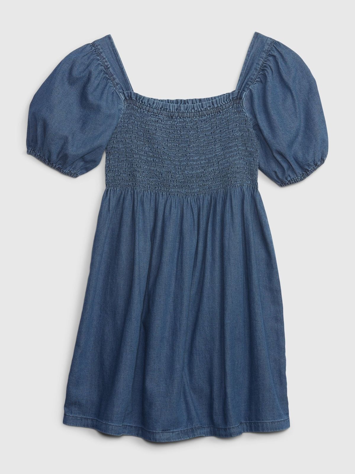 Μπλε Παιδικό Smocked Puff Sleeve Denim Φόρεμα με Washwell-601064000