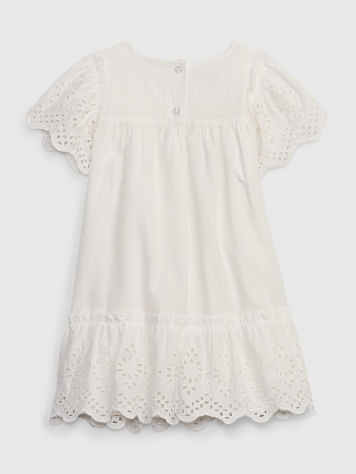 Άσπρο Νηπιακό Tiered Eyelet Φόρεμα-602066000