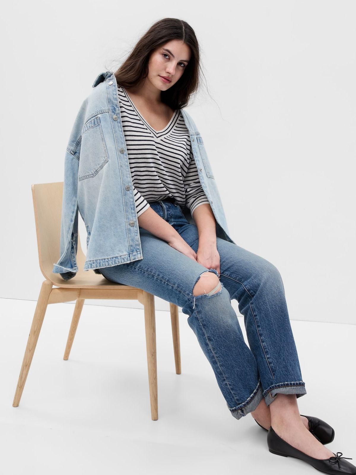 Μπλε Linen-Blend V-Neck Πουλόβερ-592240004