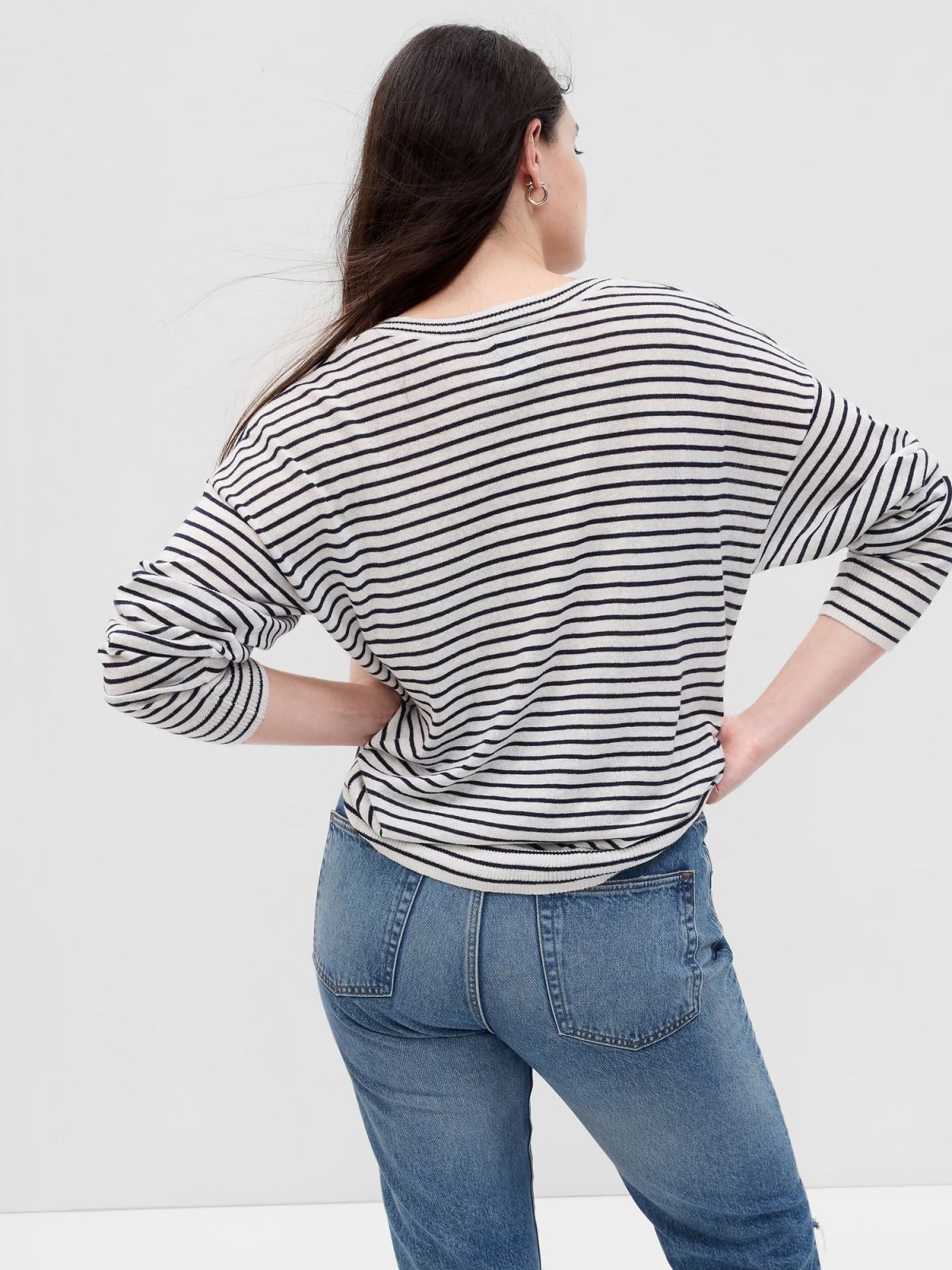 Μπλε Linen-Blend V-Neck Πουλόβερ-592240004