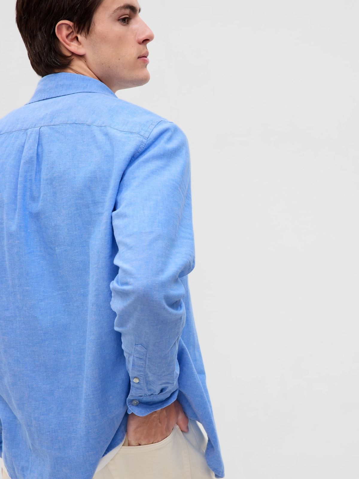 Μπλε Linen-Cotton Πουκάμισο-585726001