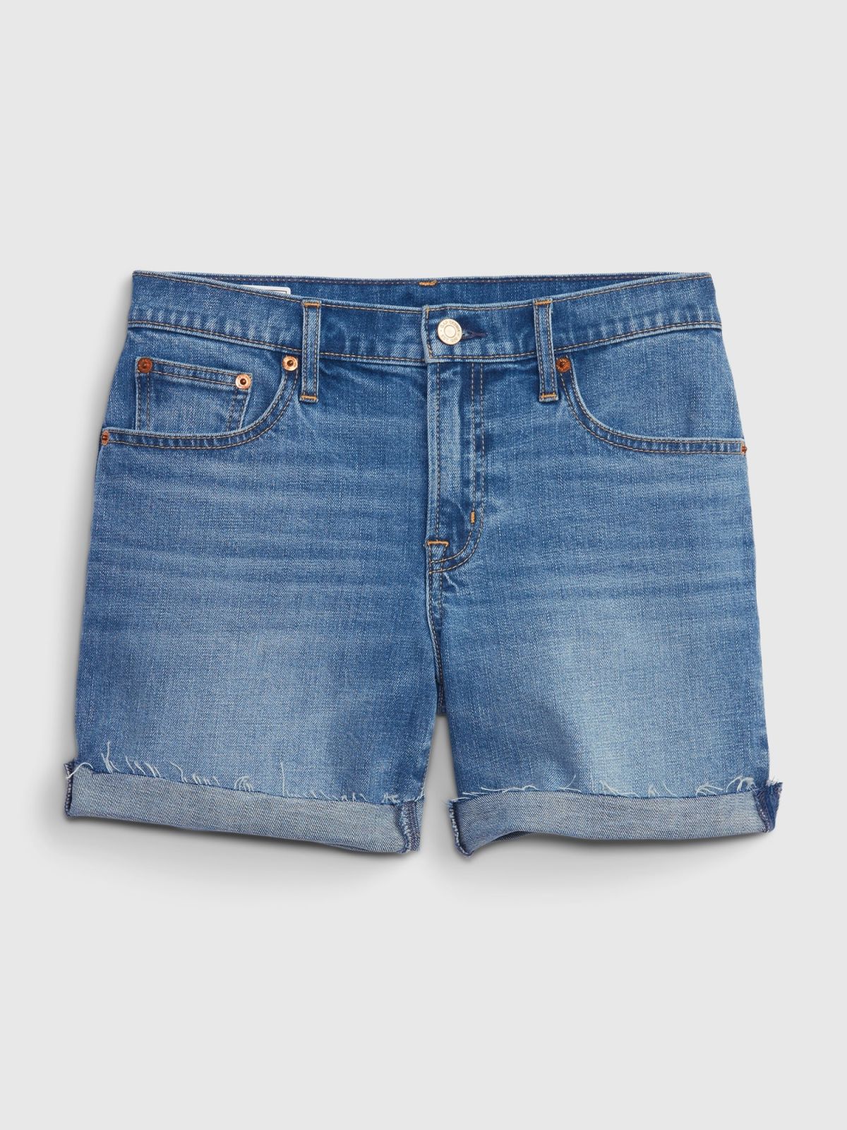 Μπλε 5ίντσες Mid Rise Denim Girlfriend Σορτς με Washwell-570596002