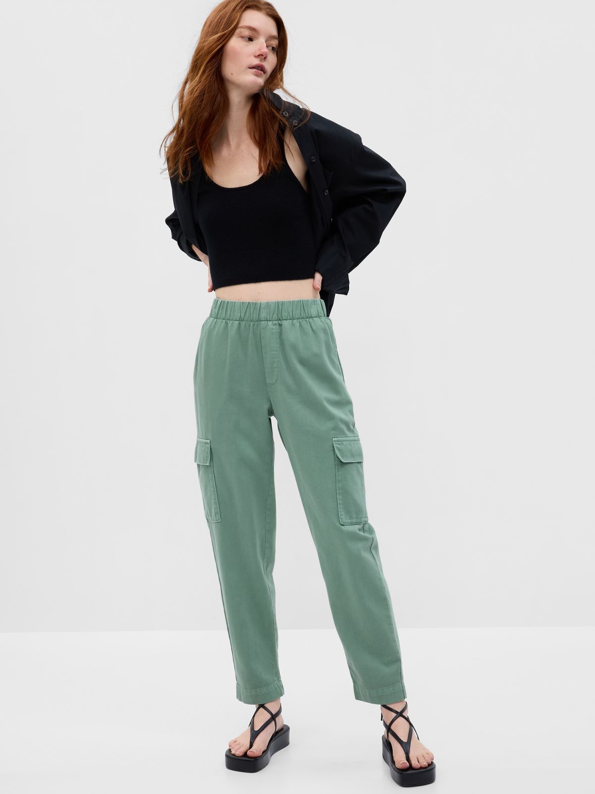 Mid Rise Twill Cargo Pants-541219000