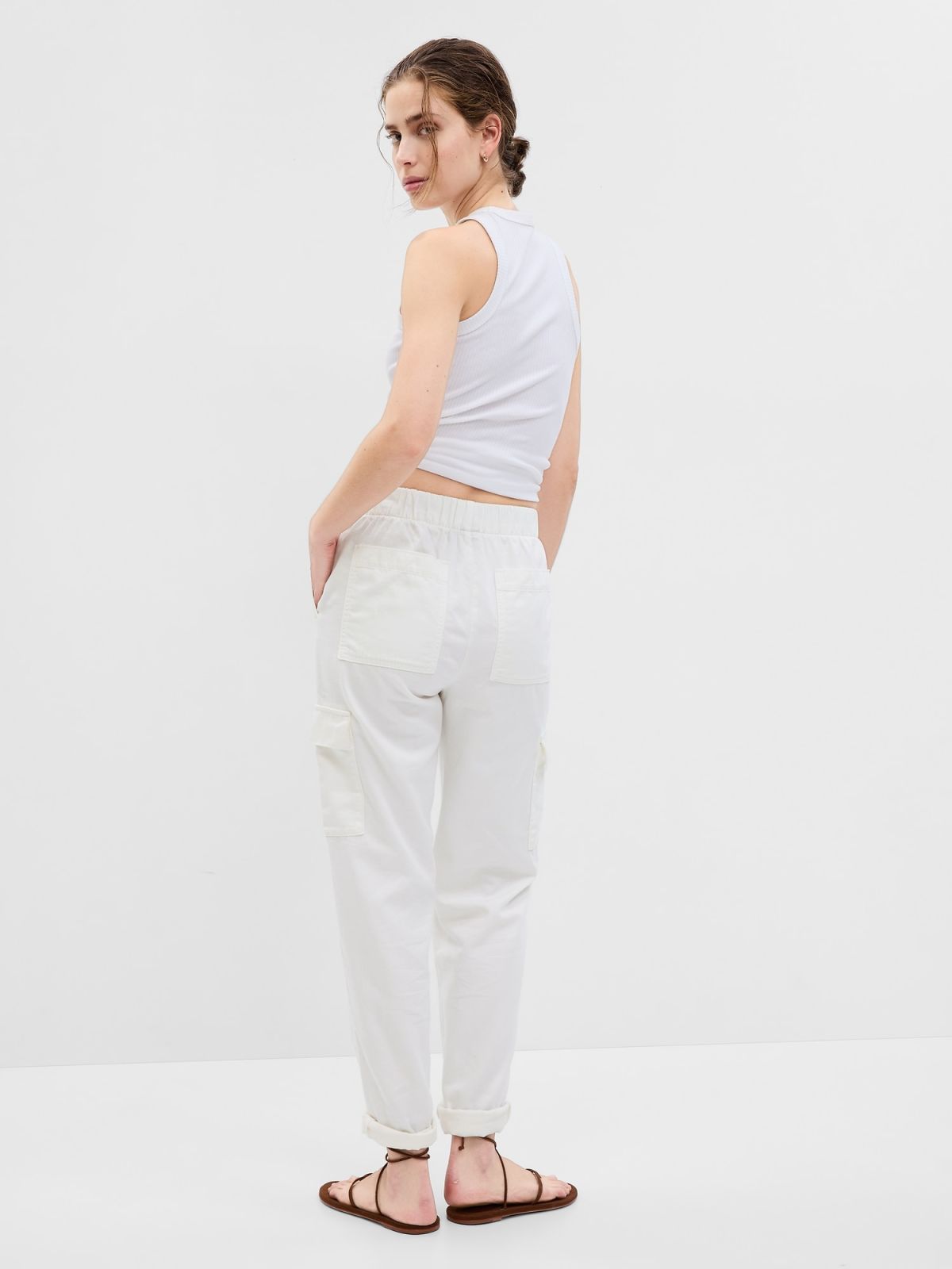Mid Rise Twill Cargo Pants-541219001