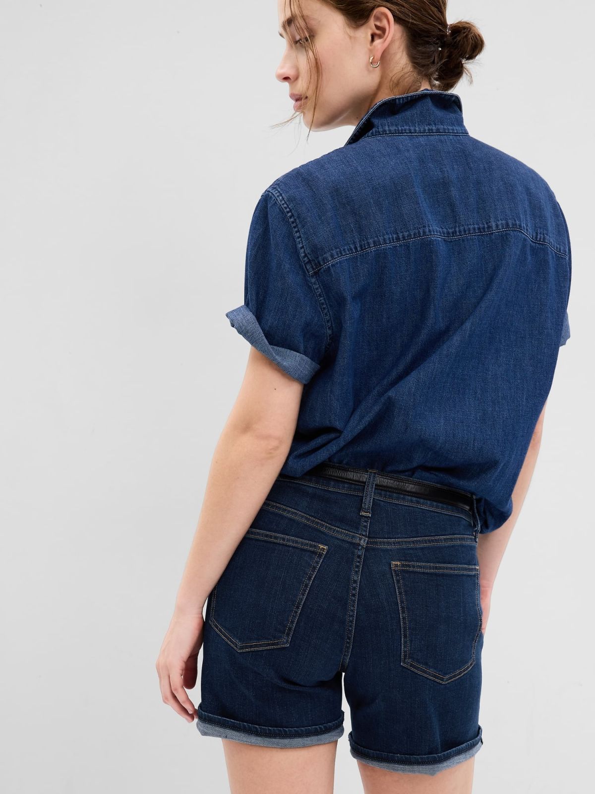 Μπλε 5ίντσες Mid Rise Girlfriend Σορτς με Washwell-570611000