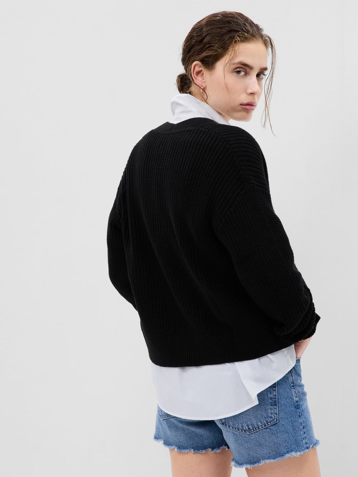 Μαύρο Shaker-Stitch Ζακέτα-592231001