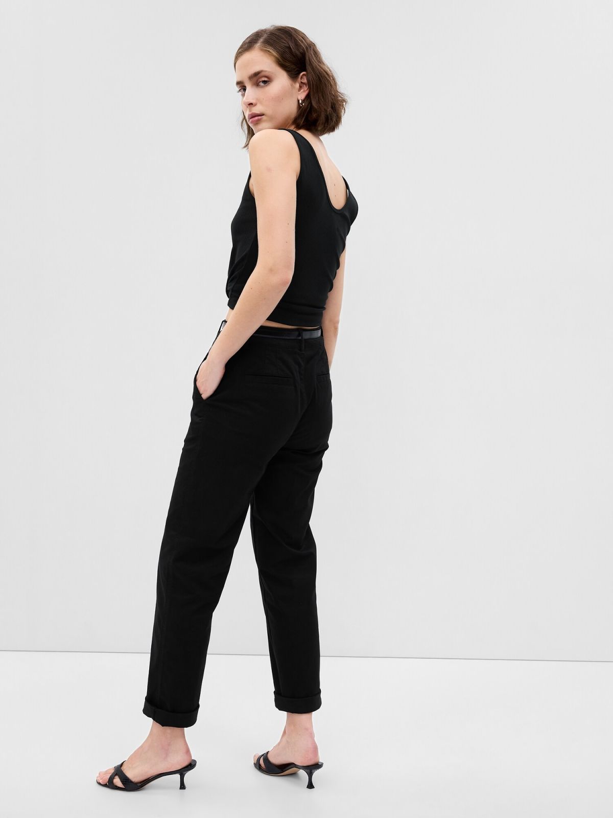 Μαύρο High Rise Girlfriend Khaki Παντελόνι με Washwell-841275005