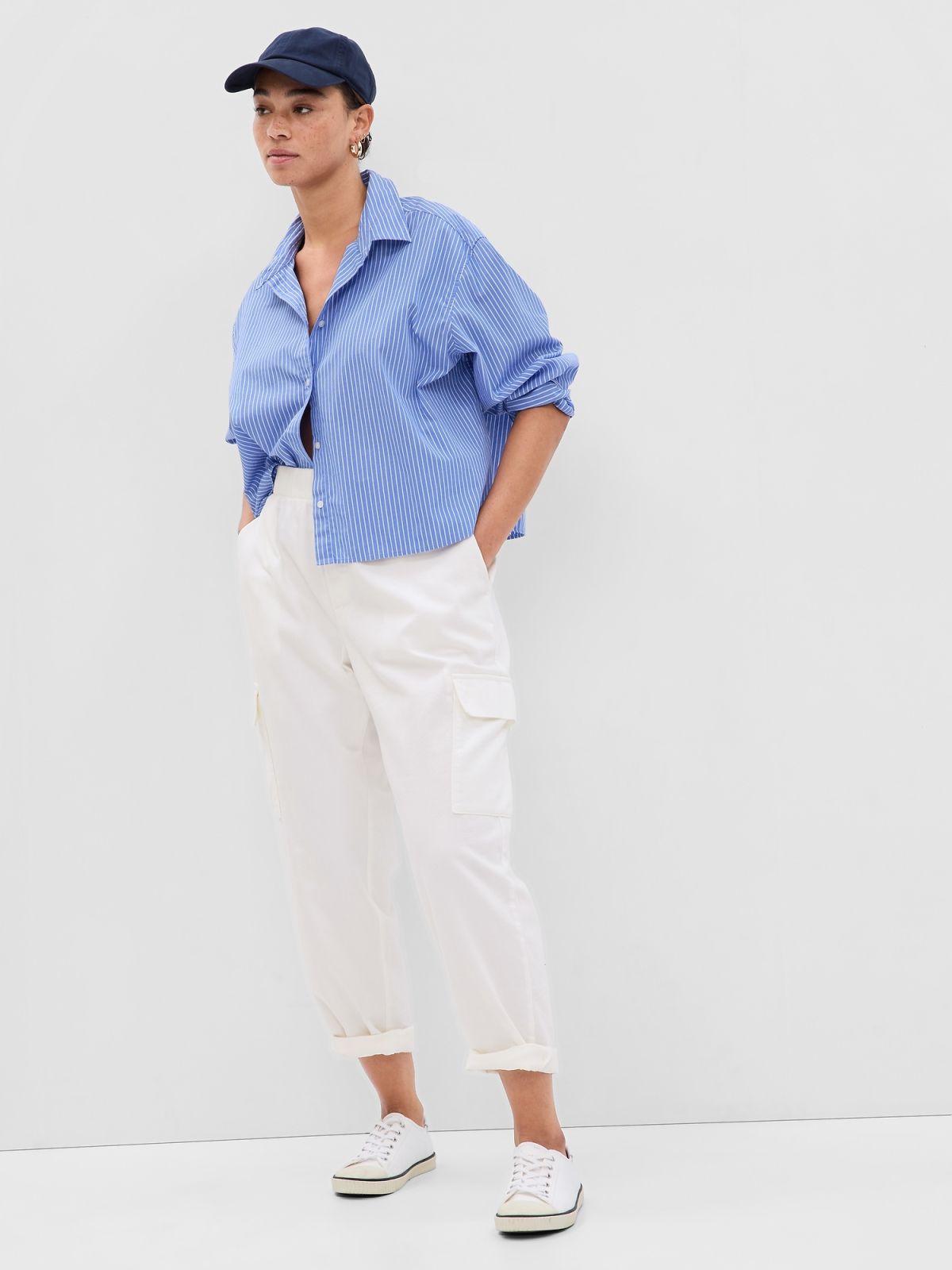 Άσπρο Twill Cargo Παντελόνι-541219001