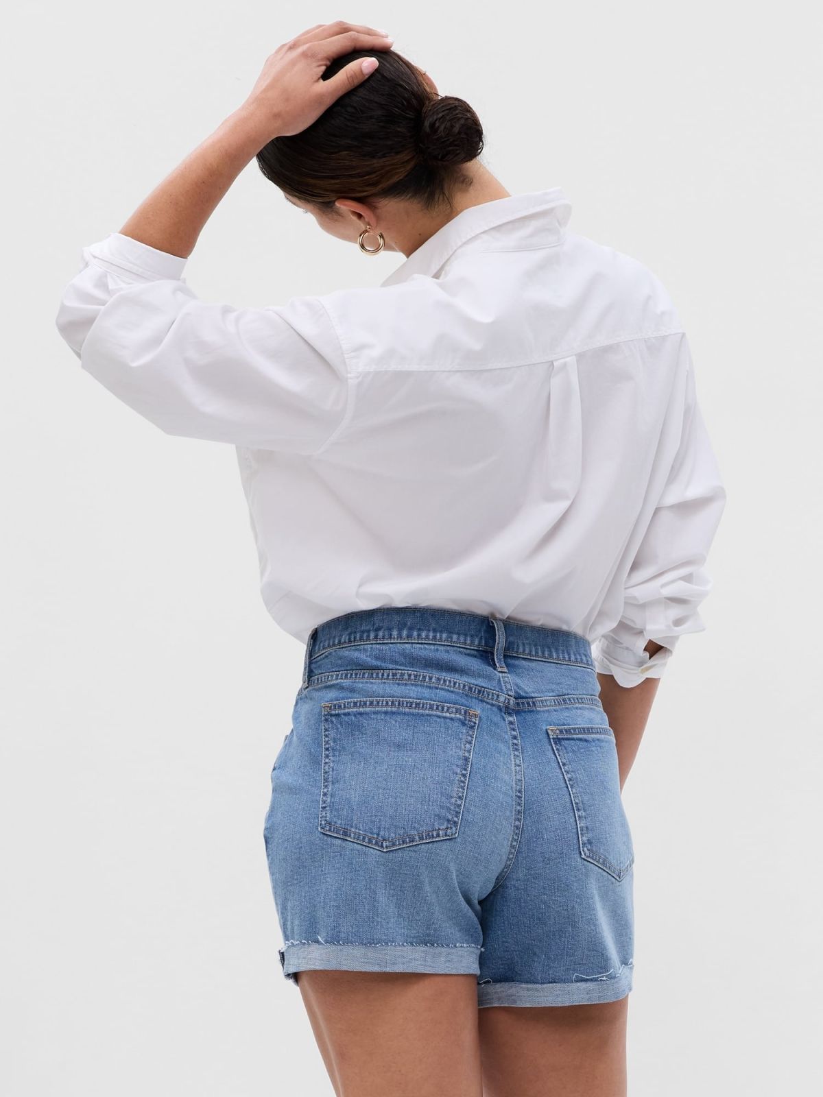 Μπλε 5ίντσες Mid Rise Denim Girlfriend Σορτς με Washwell-570596002