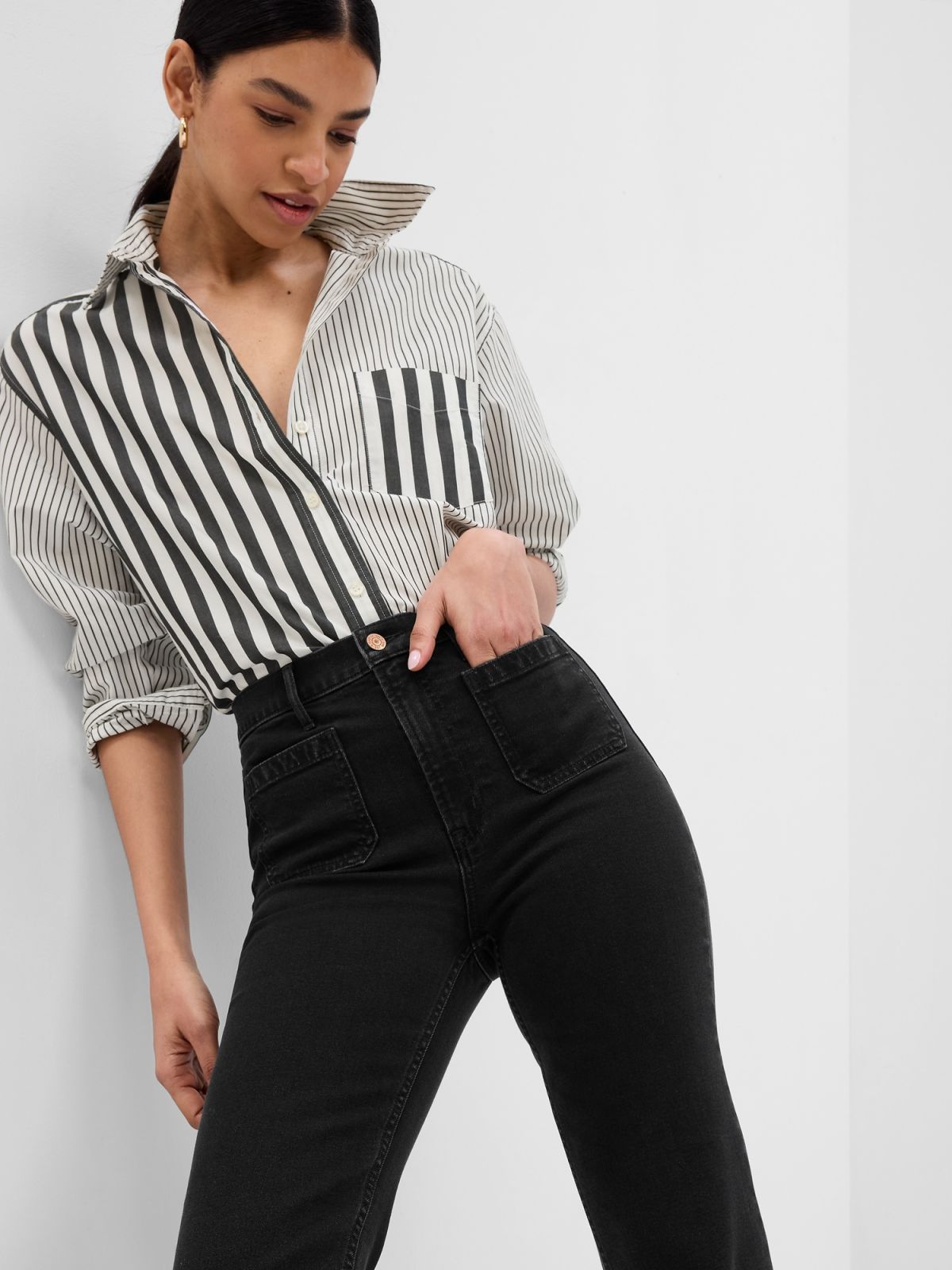 Μαύρο High Rise '70s Flare Jean Παντελόνι-570424000