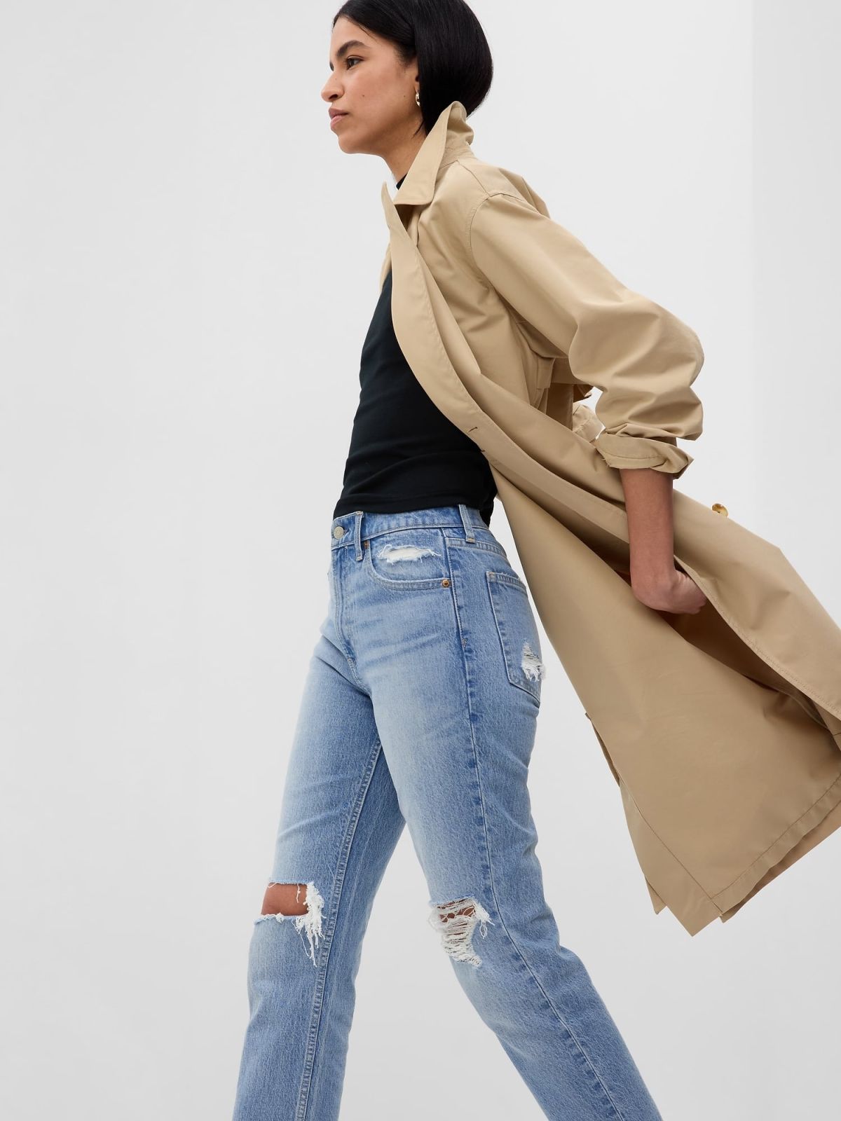 Μπλε High Rise Cheeky Straight Jean Παντελόνι με Washwell-570975000