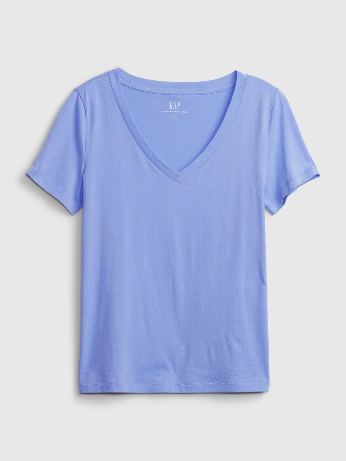 Μπλε Vintage V-Neck Μπλούζα από Οργανικό Βαμβάκι-740140049