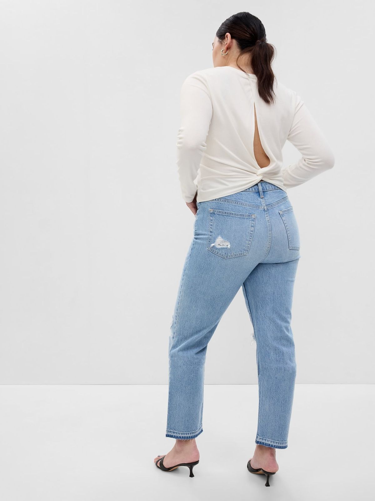 Μπλε High Rise Cheeky Straight Jean Παντελόνι με Washwell-570975000