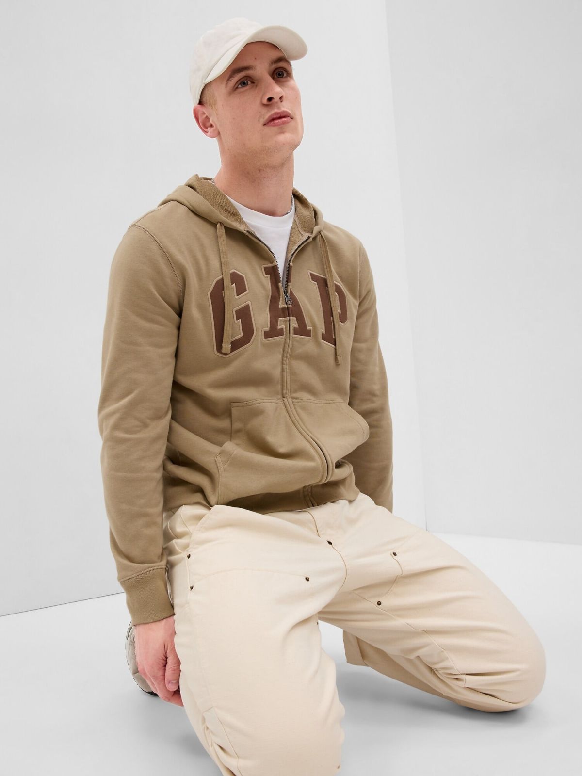Καφέ Gap Arch Logo Ζακέτα Φούτερ Με Κουκούλα-490384039