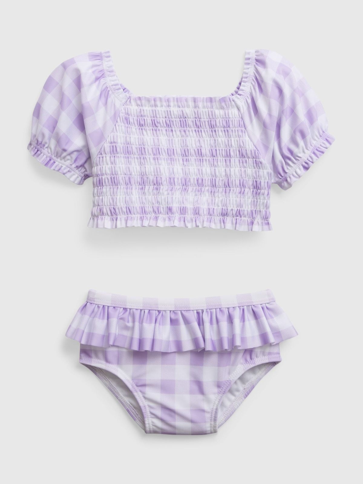 Μωβ Βρεφικό 100% Ανακυκλωμένο Gingham Puff Sleeve Μαγιό Μπικίνι-600647000