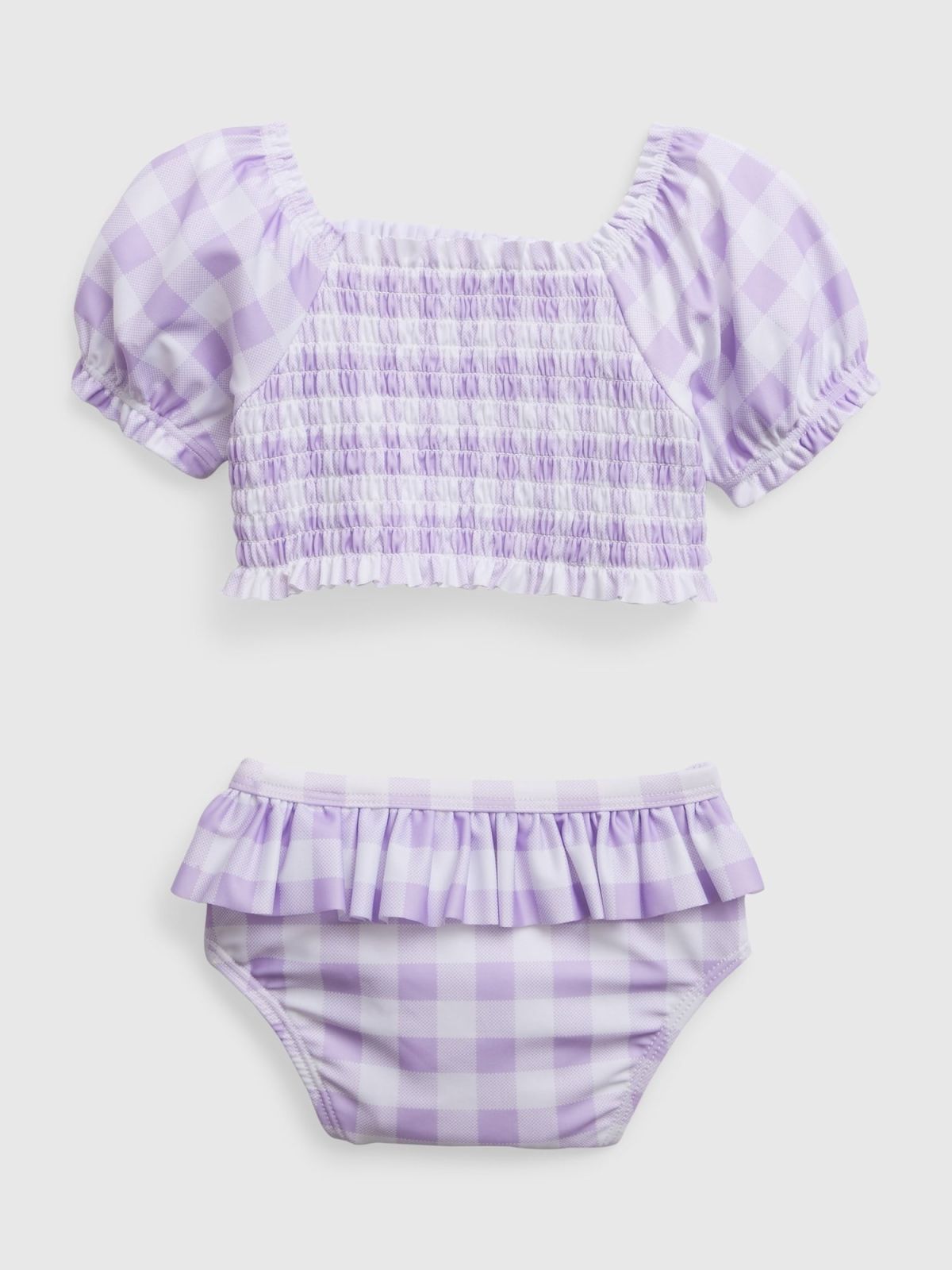 Μωβ Βρεφικό 100% Ανακυκλωμένο Gingham Puff Sleeve Μαγιό Μπικίνι-600647000