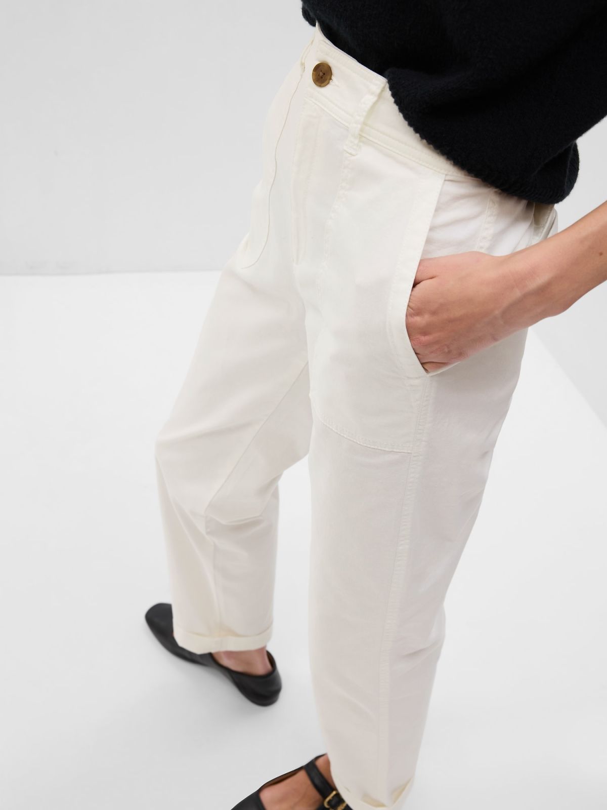 Άσπρο High Rise Girlfriend Utility Khakis Παντελόνι με Washwell-598692000