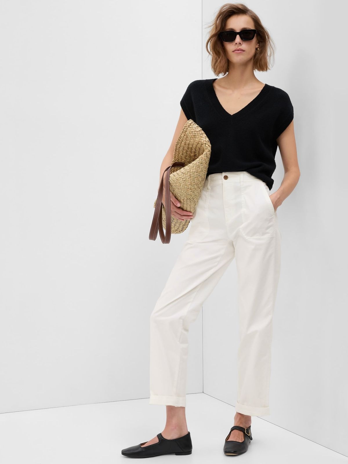 Άσπρο High Rise Girlfriend Utility Khakis Παντελόνι με Washwell-598692000