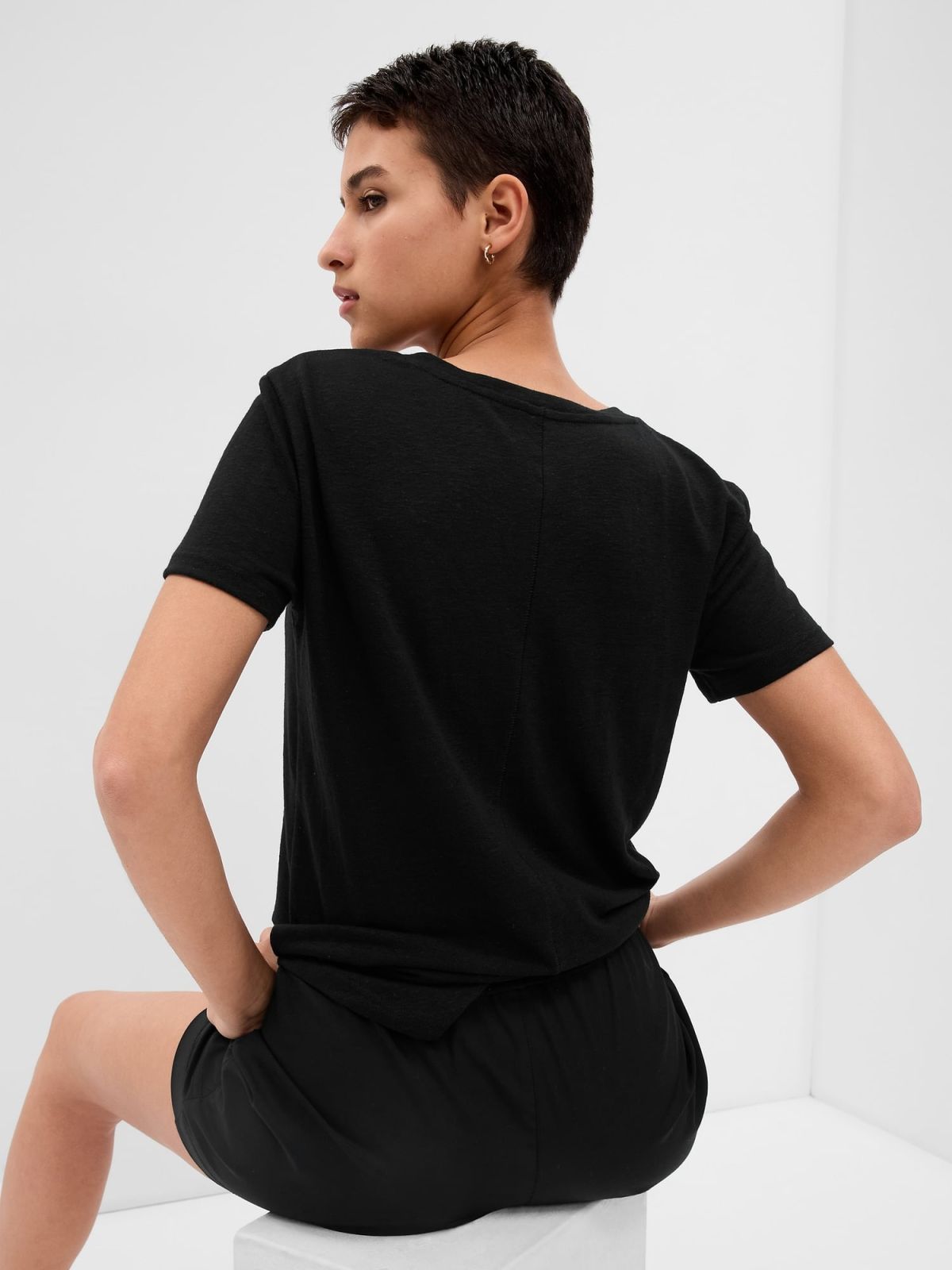 Μαύρη Linen-Blend Μπλούζα-540638002