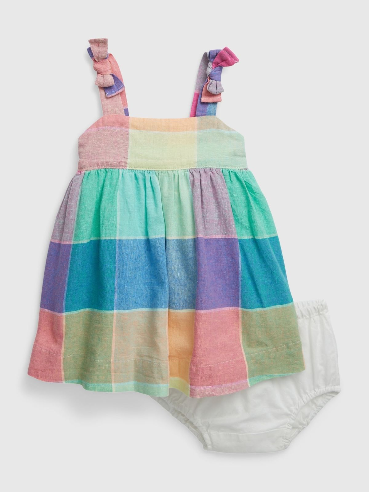 Baby Linen-Cotton Spring Plaid Dress-600674000