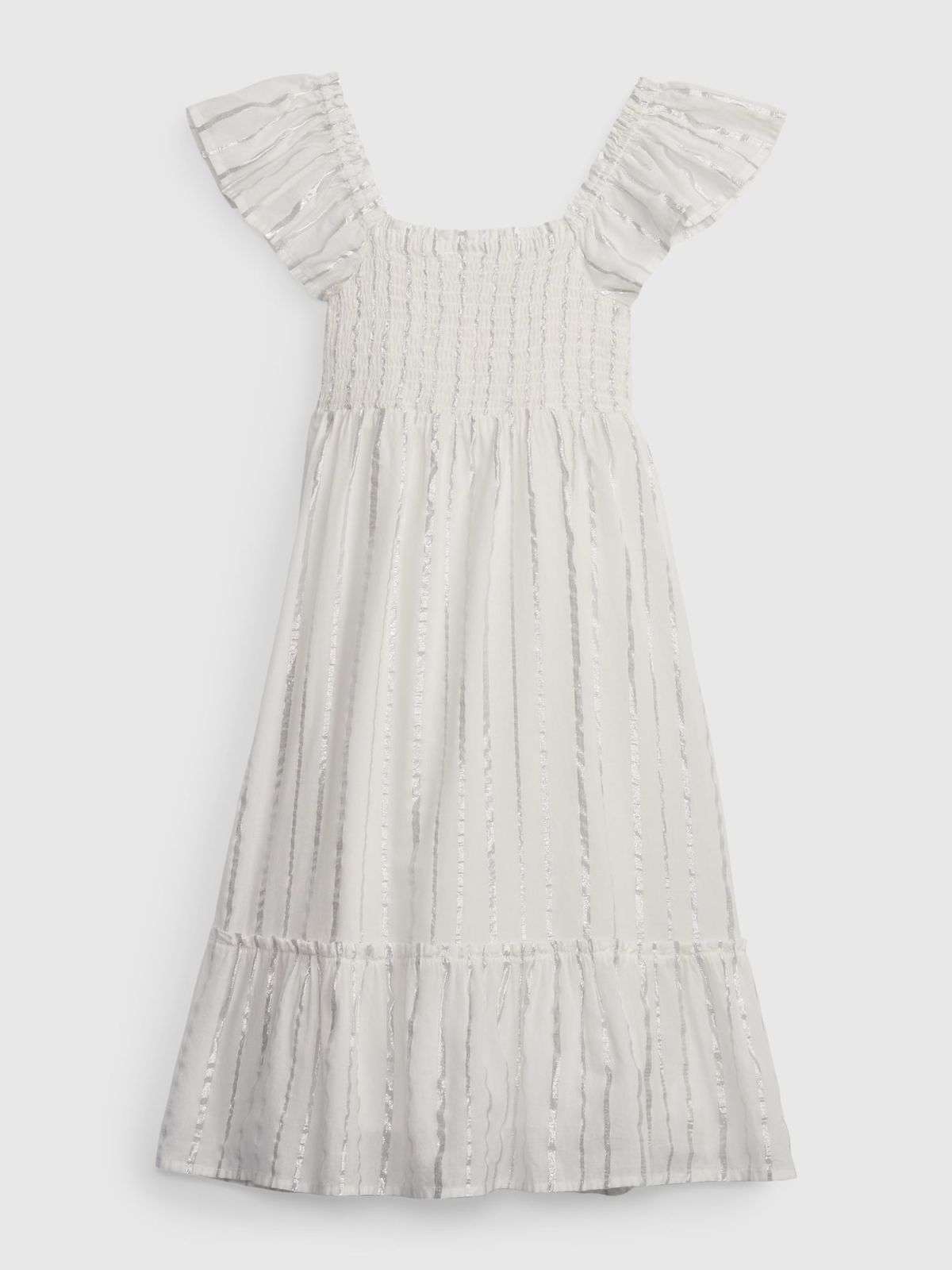 Άσπρο Παιδικό Shiny Smocked Midi Φόρεμα-601061000