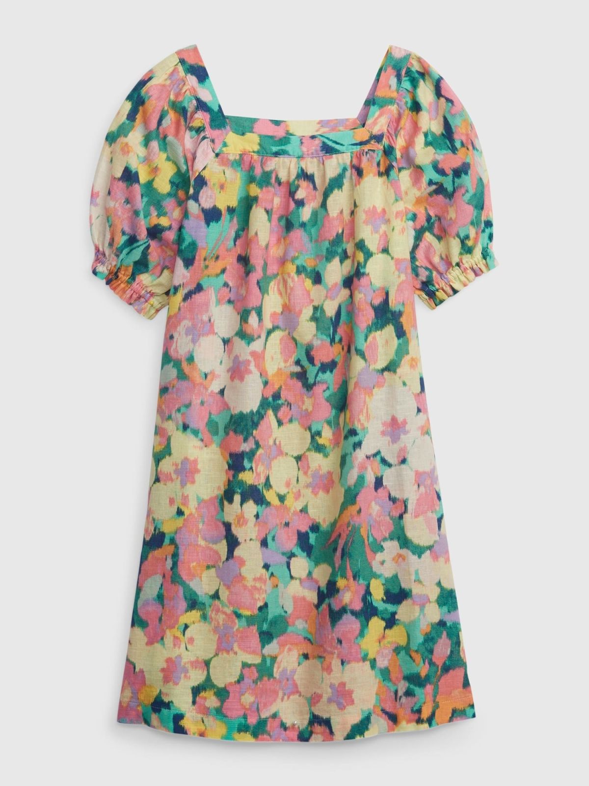 Multi Παιδικό Linen-Cotton Puff Sleeve Φόρεμα-601084000