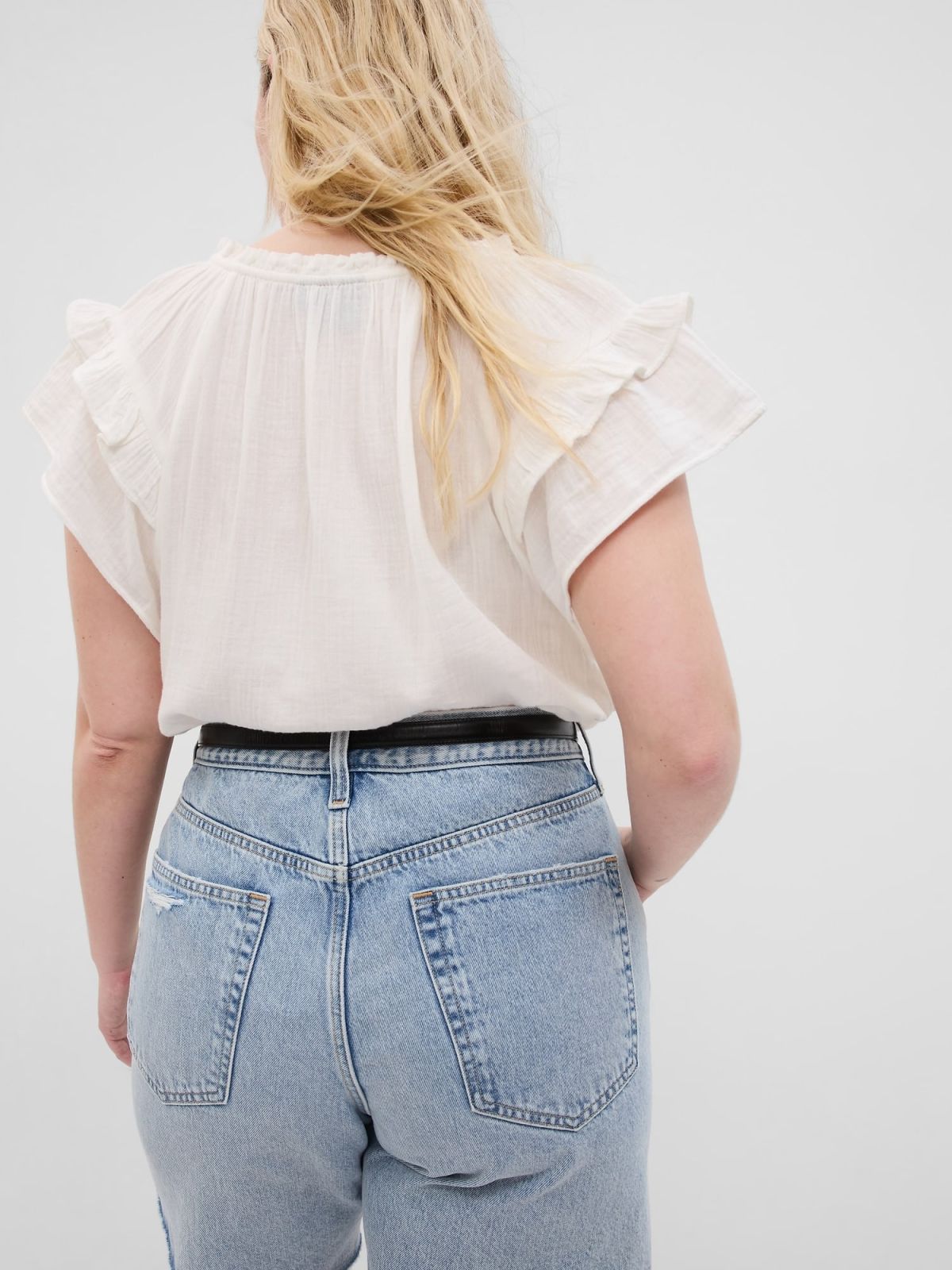 Crinkle Gauze Flutter Sleeve Top-591956002
