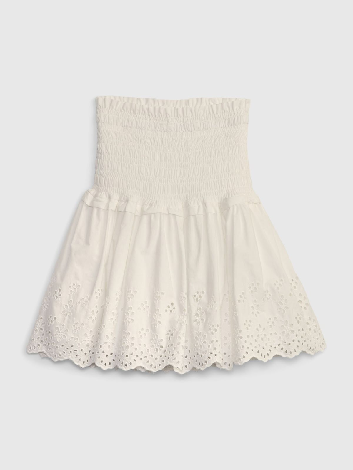 Άσπρη Smocked Eyelet Mini Φούστα-548356001
