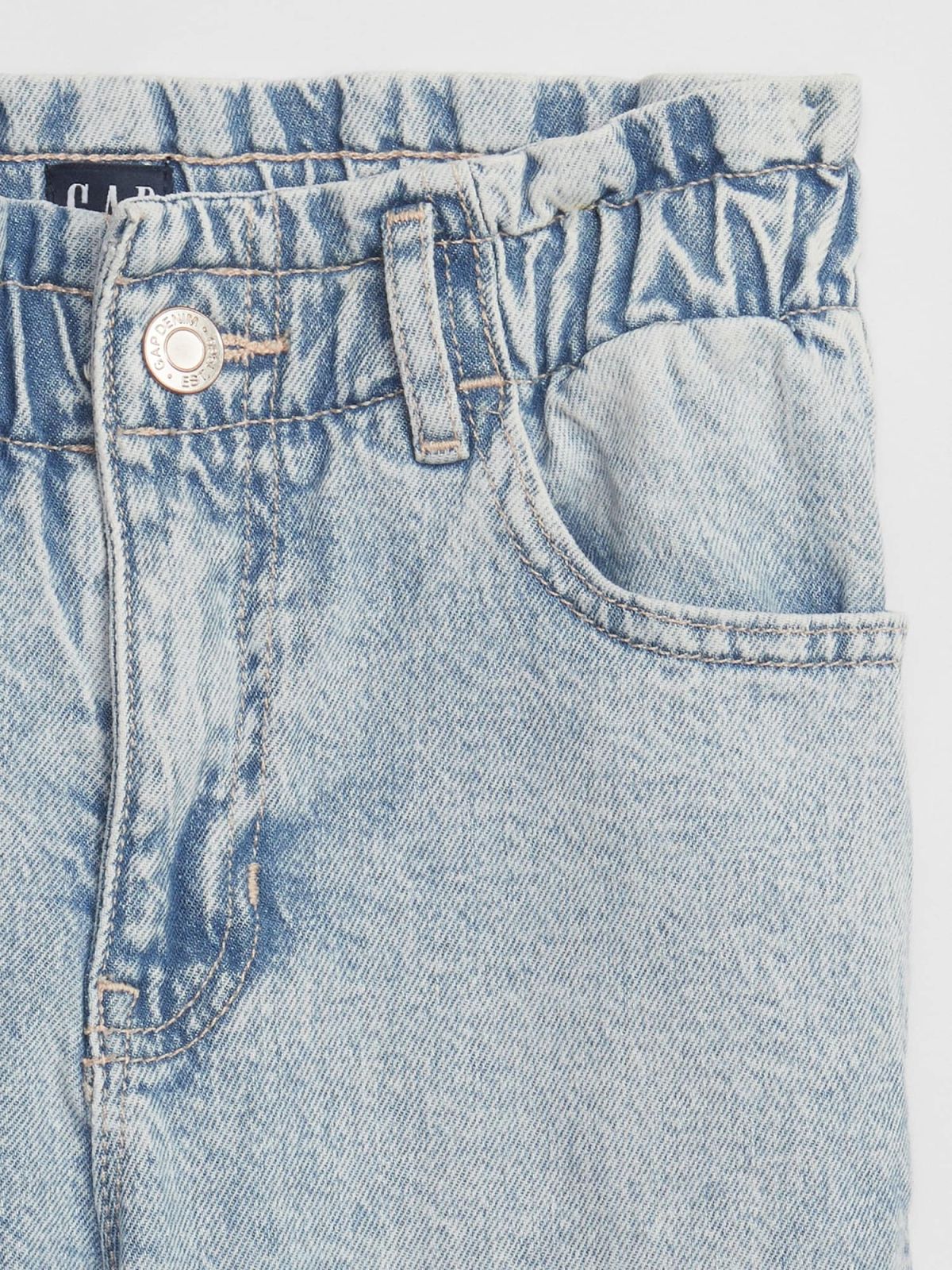 Μπλε Παιδικό High Rise Paperbag Mom Jean Παντελόνι με Washwell-603089000