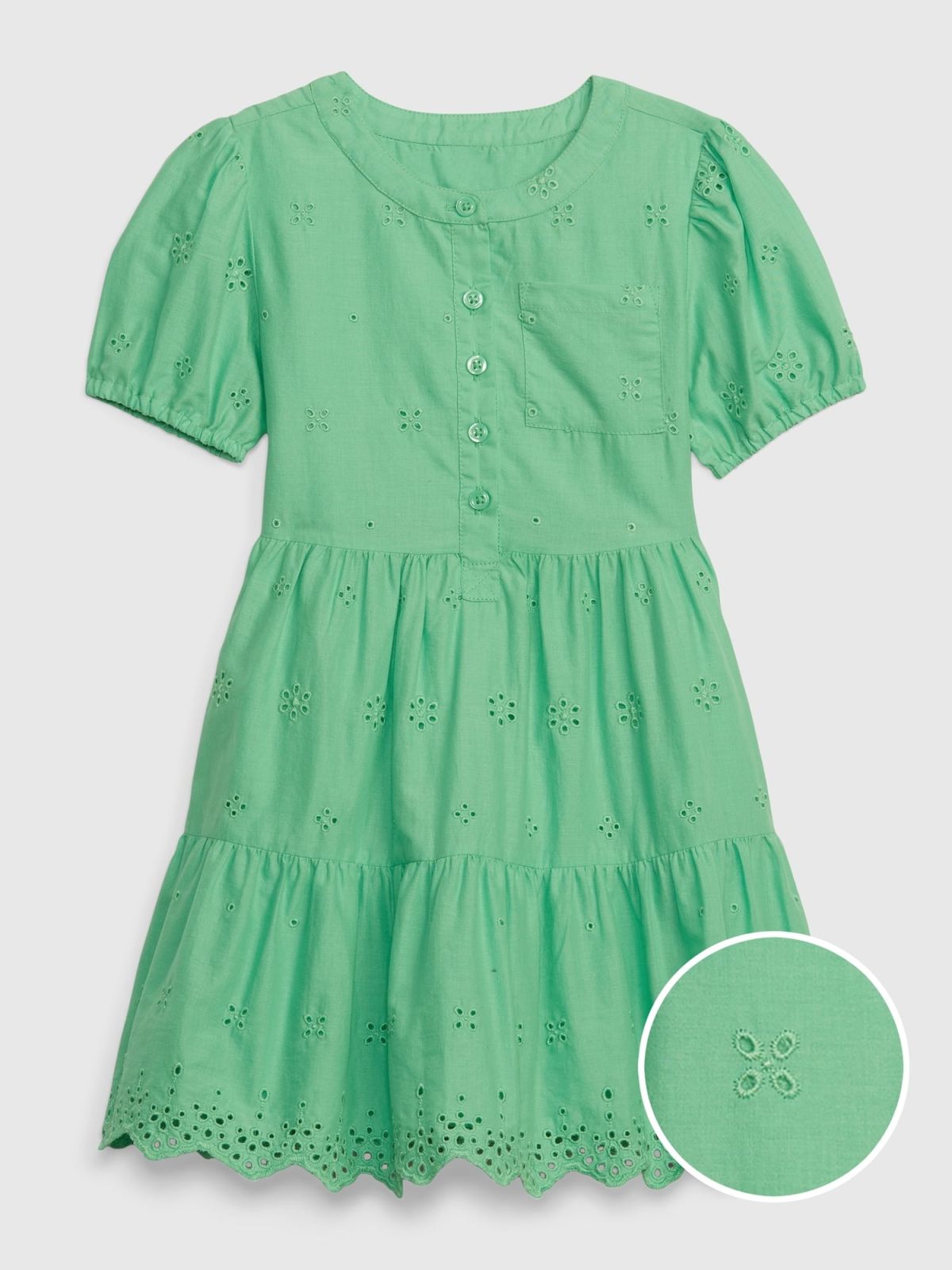 Πράσινο Νηπιακό Eyelet Πουκάμισο Φόρεμα-602088001