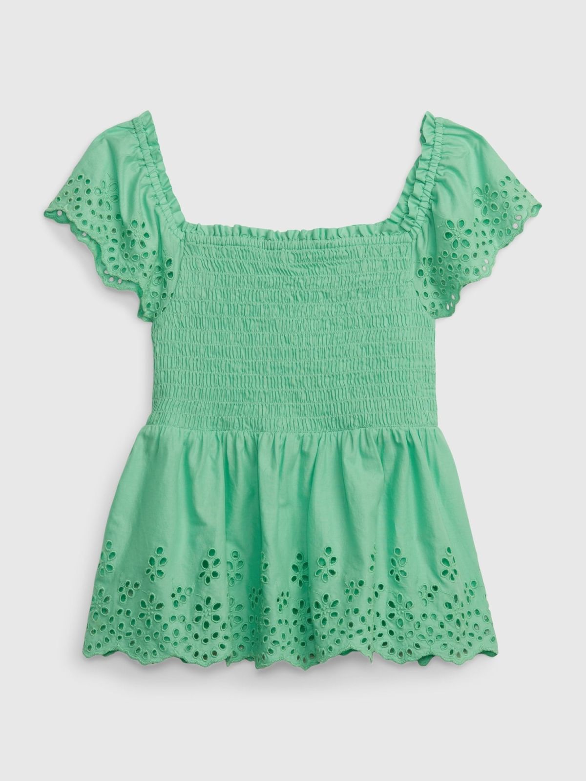 Πράσινο Παιδικό Eyelet Flutter Sleeve Top-557992001