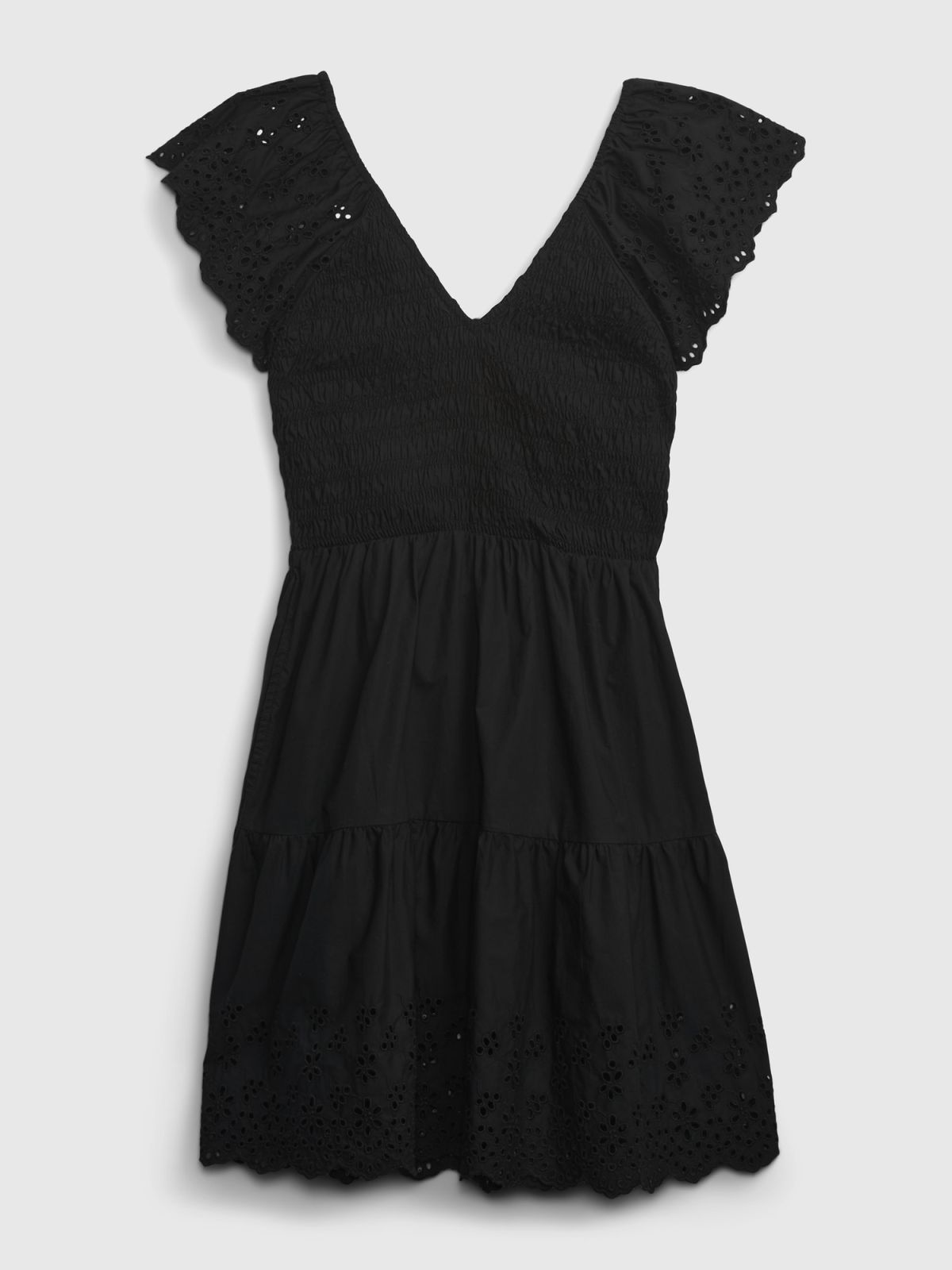 Μαύρο Flutter Sleeve Eyelet Mini Φόρεμα-549188001