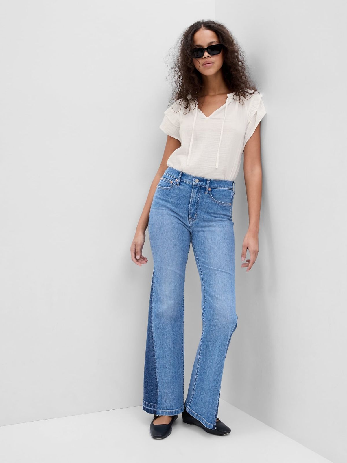 Crinkle Gauze Flutter Sleeve Top-591956002