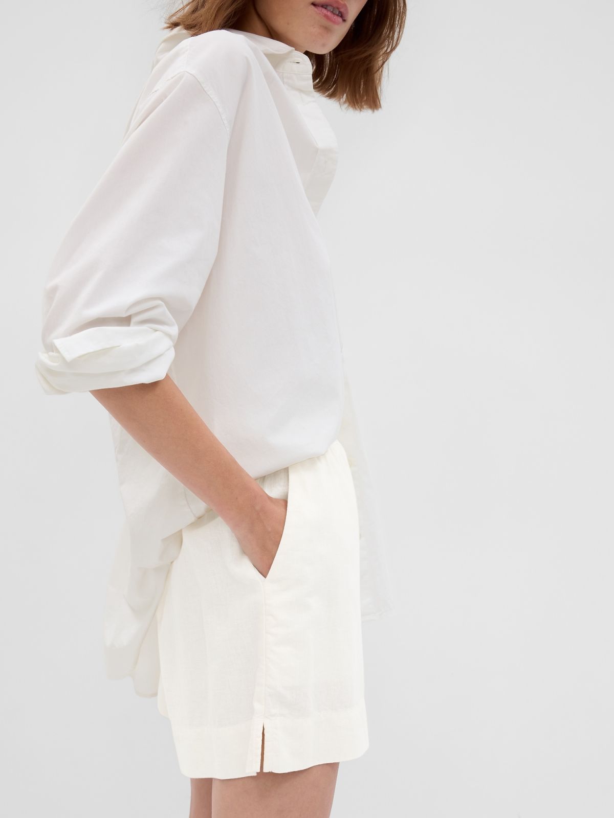 Άσπρο Λινή-Μίξη Pull-On Σορτς-582942002