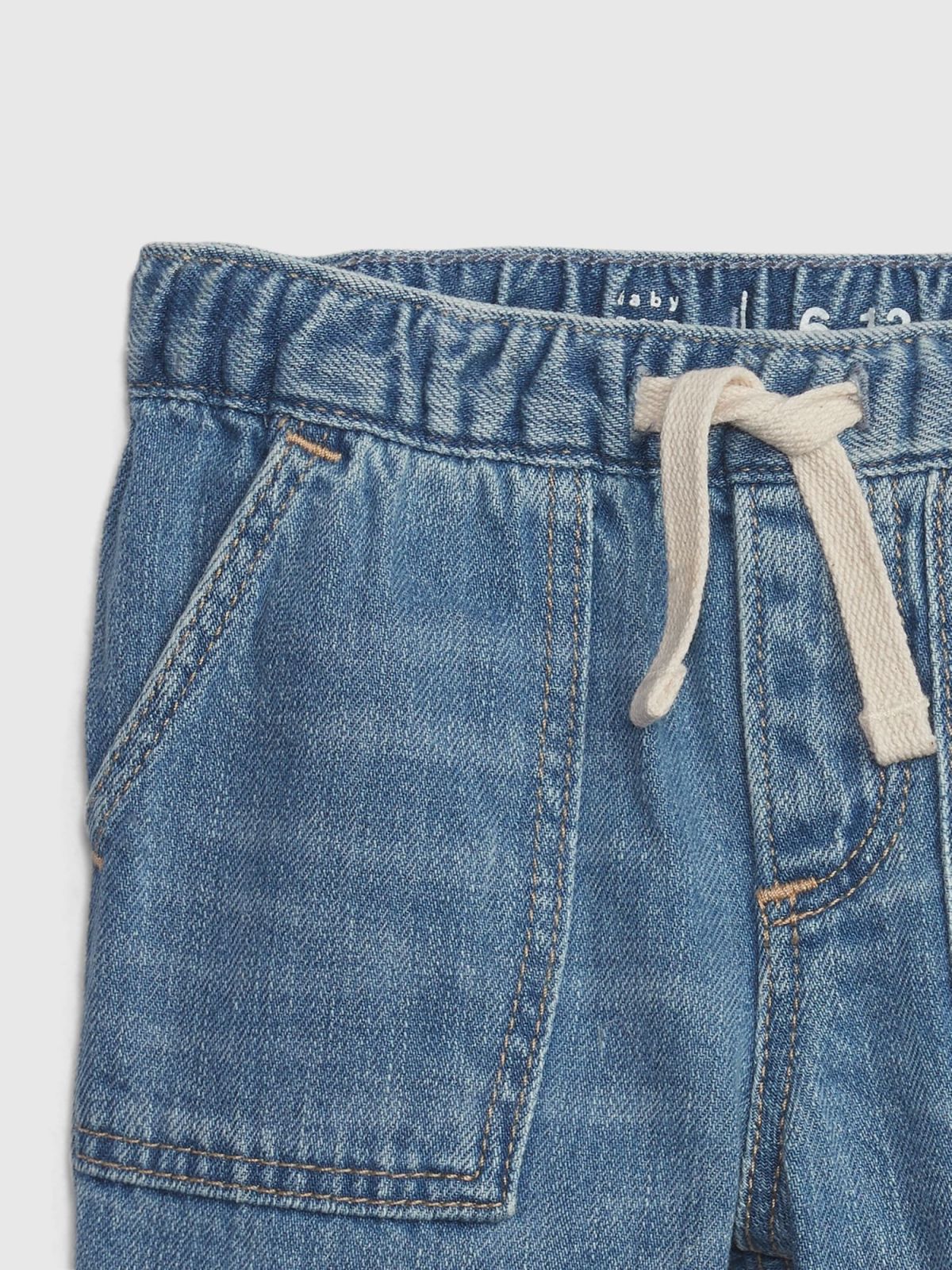 Μπλε Βρεφικό 100% Οργανικό Βαμβάκι Utility Denim Σορτς με Washwell-599621000