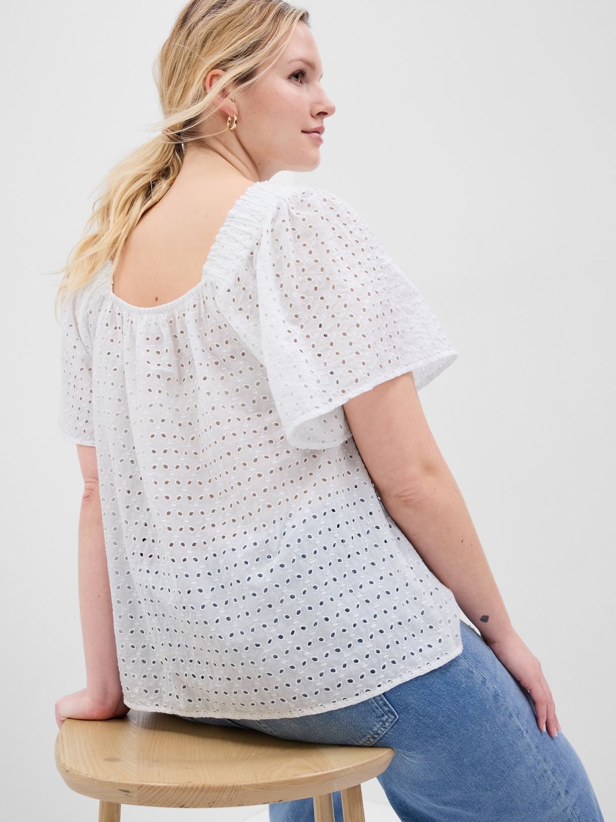 Squareneck Flutter Sleeve Τοπ-591722003