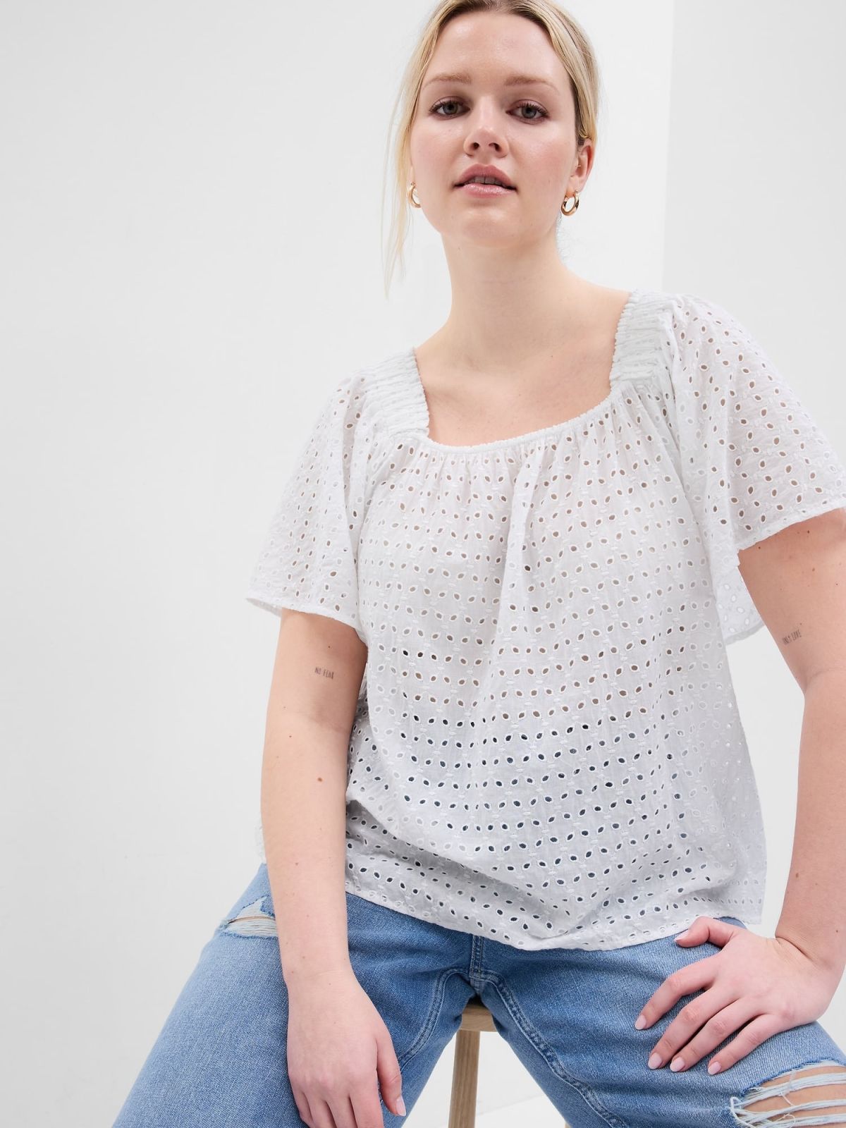 Squareneck Flutter Sleeve Τοπ-591722003