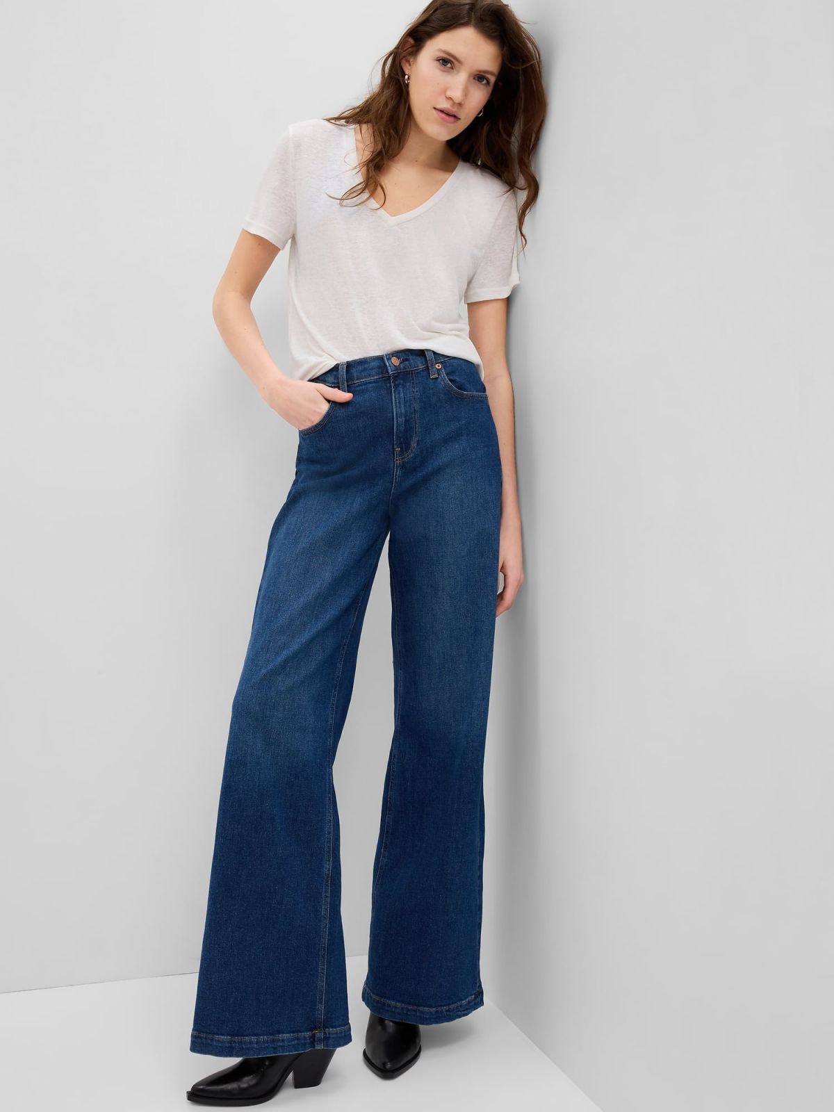 Άσπρη Linen-Blend Μπλούζα-540638004