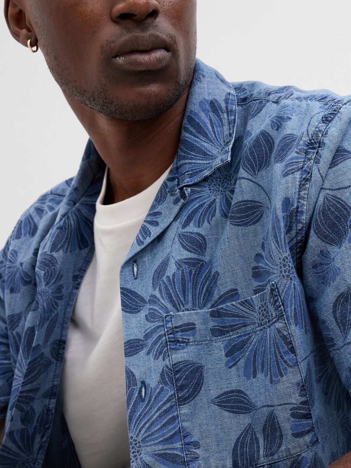 Μπλε Printed Chambray Vacay Πουκάμισο-585814000