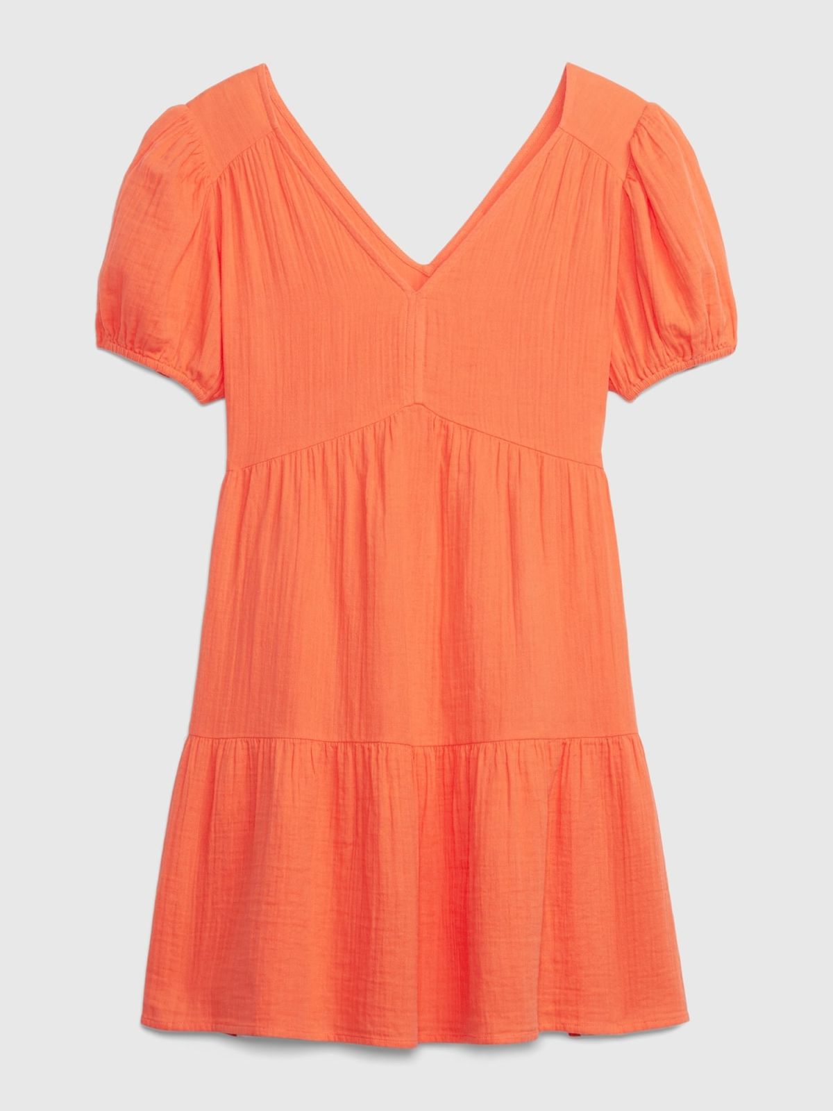 Πορτοκαλί Crinkle Gauze Puff Sleeve Tiered Mini Φόρεμα-595209002