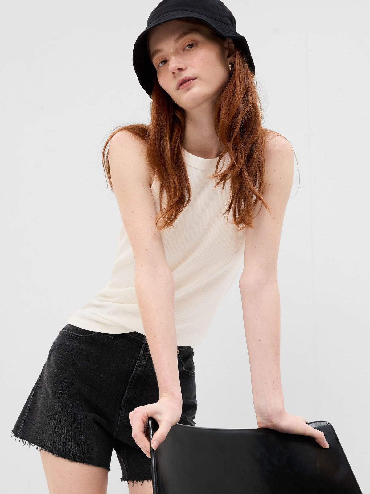 Άσπρο Rib Halter Αμάνικο Τοπ-540641005