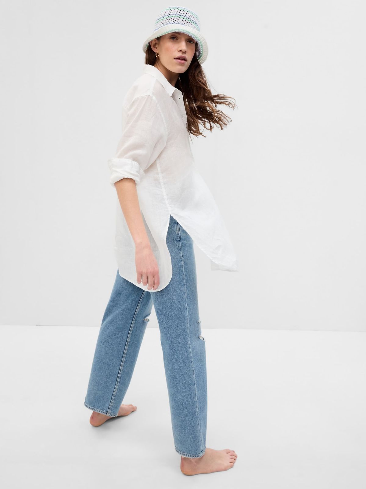 Άσπρο Λινή Weekend Τουνίκ Πουκαμίσα-549358004