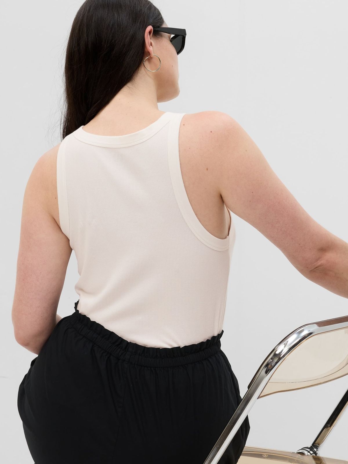 Άσπρο Rib Halter Αμάνικο Τοπ-540641005