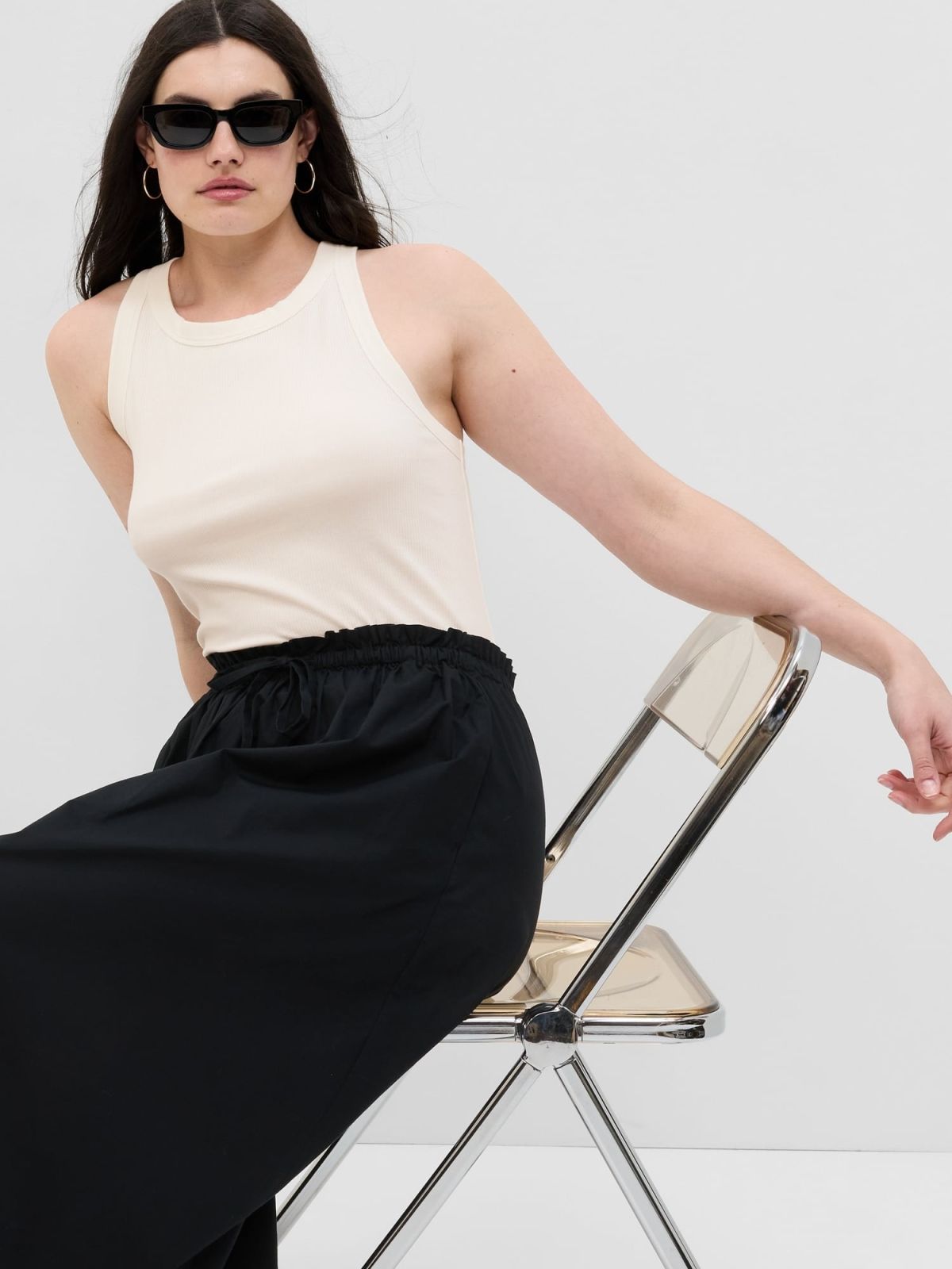 Άσπρο Rib Halter Αμάνικο Τοπ-540641005